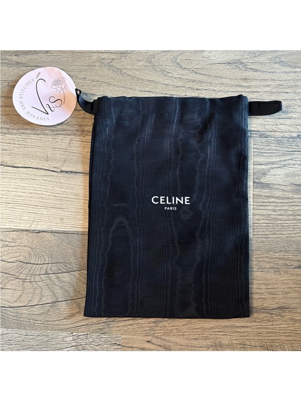 Celine Black Logo Drawstring Pouch